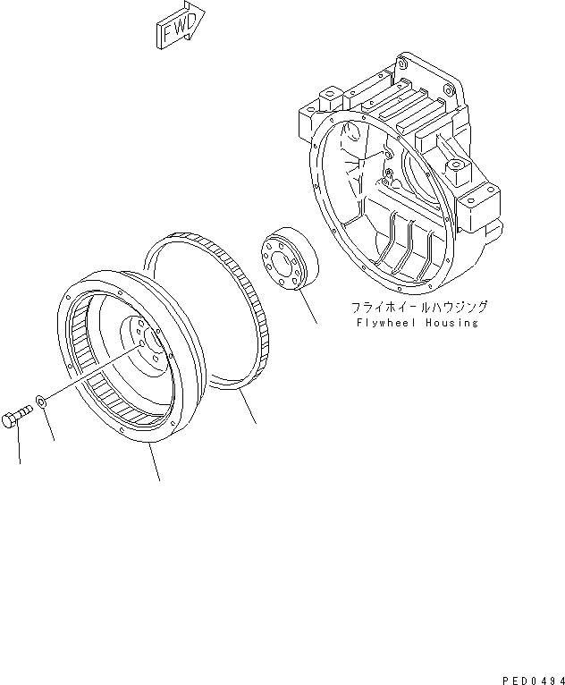 Схема запчастей Komatsu S6D125E-2J-6 - МАХОВИК(№88-) ДВИГАТЕЛЬ