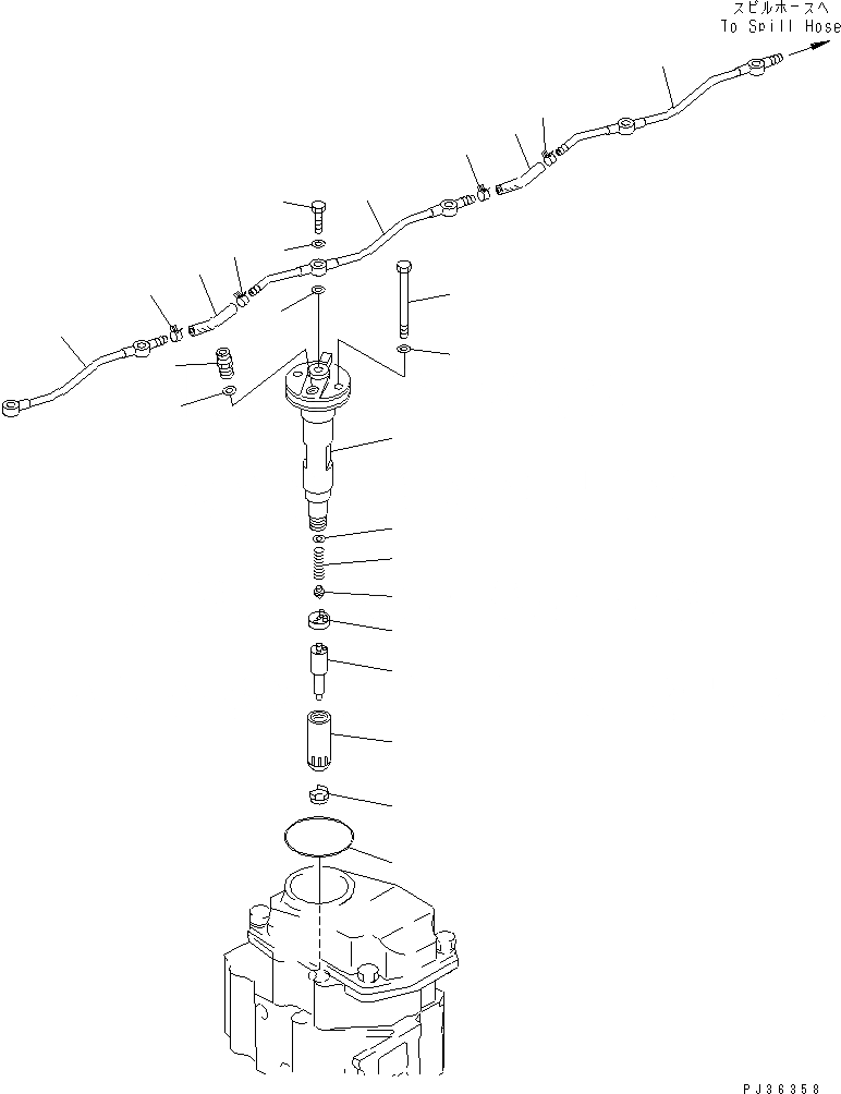 Схема запчастей Komatsu S6D125-1VV-FA - ТОПЛИВН. ФОРСУНКА И СЛИВНАЯ ТРУБКА(№-) ДВИГАТЕЛЬ