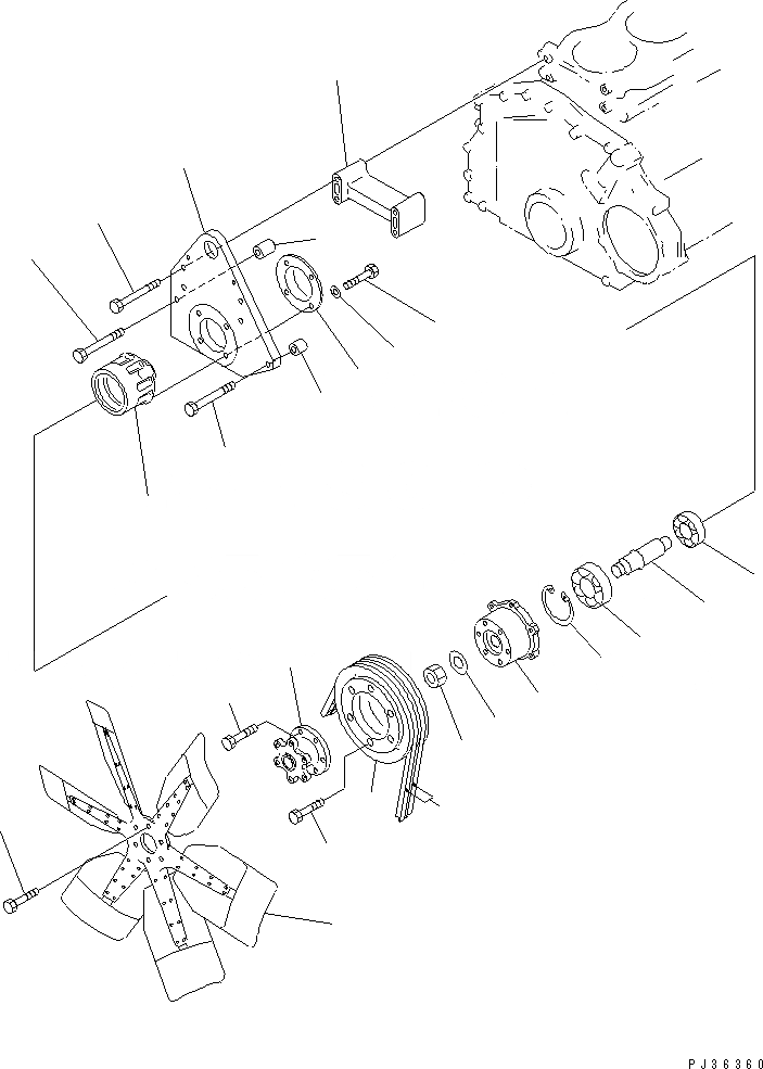 Схема запчастей Komatsu S6D125-1VV-FC - ВЕНТИЛЯТОР ОХЛАЖДЕНИЯ И V-РЕМЕНЬ(№-) ДВИГАТЕЛЬ