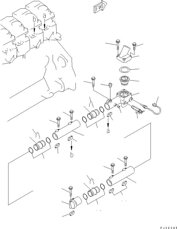 Схема запчастей Komatsu S6D125-1VV-FT - ВОДЯНОЙ КОЛЛЕКТОР(№-) ДВИГАТЕЛЬ