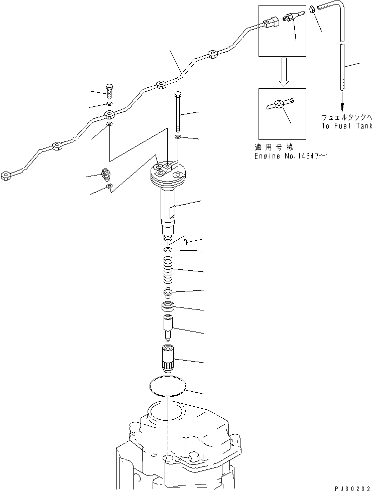 Схема запчастей Komatsu S6D125-1M-FA - ТОПЛИВН. ФОРСУНКА И СЛИВНАЯ ТРУБКА(№7-) ДВИГАТЕЛЬ