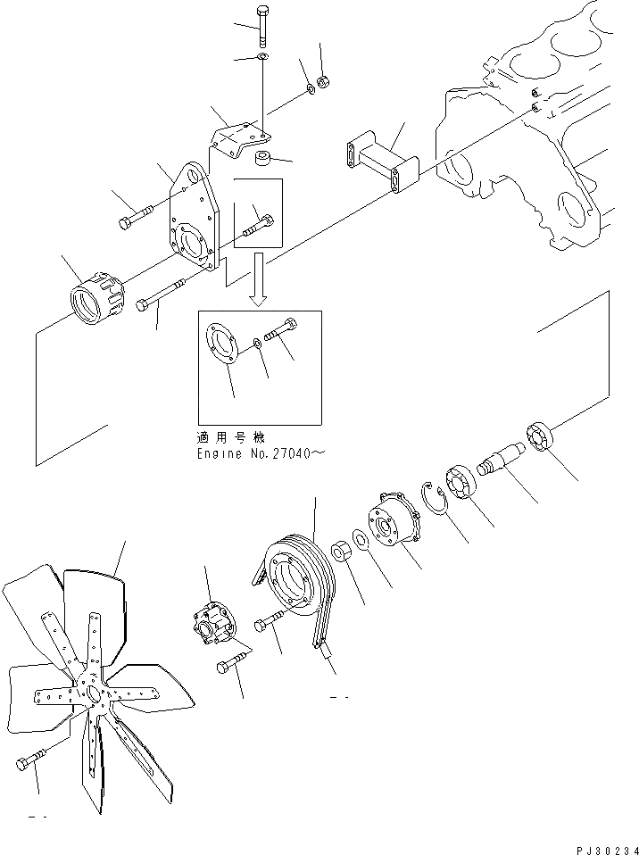 Схема запчастей Komatsu S6D125-1JJ-FA - ВЕНТИЛЯТОР ОХЛАЖДЕНИЯ И КРЕПЛЕНИЕ(№7-) ДВИГАТЕЛЬ