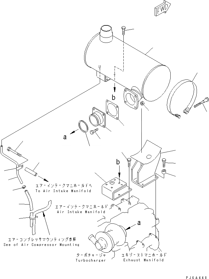 Схема запчастей Komatsu S6D125-1AM-FW - ГЛУШИТЕЛЬ (С КОМПРЕССОР)(№89-) ДВИГАТЕЛЬ