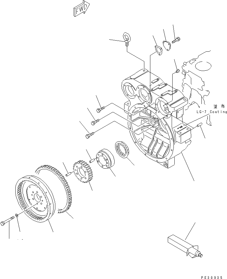 Схема запчастей Komatsu S6D125-1R-FA - МАХОВИК И КАРТЕР МАХОВИКА(№79-) ДВИГАТЕЛЬ