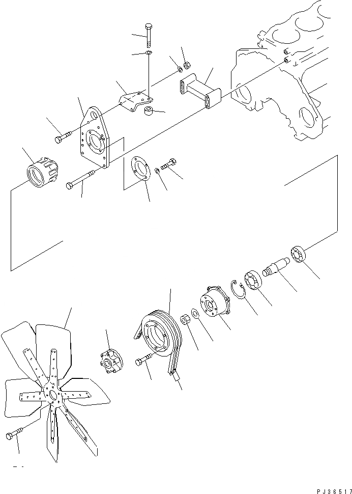 Схема запчастей Komatsu S6D125-1XX-FA - ВЕНТИЛЯТОР ОХЛАЖДЕНИЯ И КРЕПЛЕНИЕ(№88-) ДВИГАТЕЛЬ