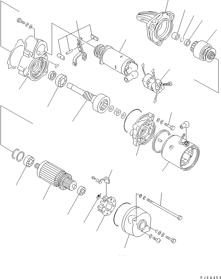 Схема запчастей Komatsu S6D125-1AJ-H - СТАРТЕР (7.KW) (ВНУТР. ЧАСТИ)(№7-) ДВИГАТЕЛЬ