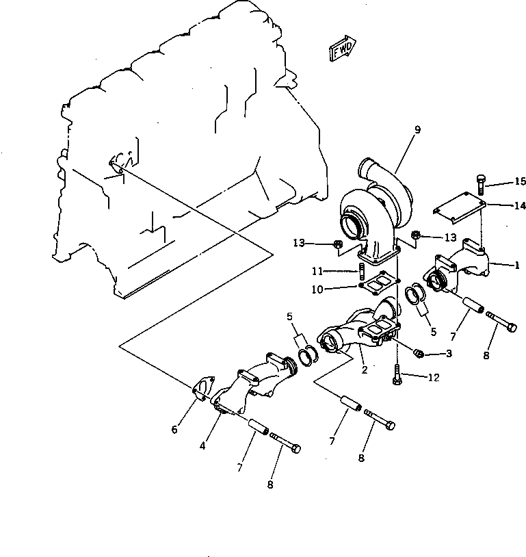 Схема запчастей Komatsu S6D125-1R - ВЫПУСКНОЙ КОЛЛЕКТОР И ТУРБОНАГНЕТАТЕЛЬ (С ГОРНЫМ ТОРМОЗОМ) ГОЛОВКА ЦИЛИНДРОВ