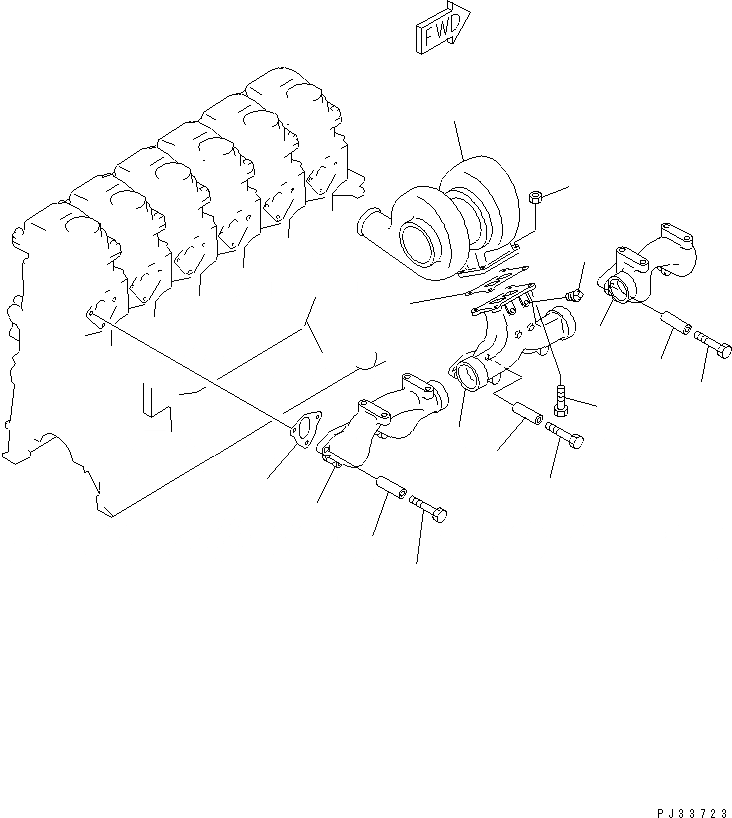 Схема запчастей Komatsu S6D125-1FF - ВЫПУСКНОЙ КОЛЛЕКТОР И ТУРБОНАГНЕТАТЕЛЬ ГОЛОВКА ЦИЛИНДРОВ