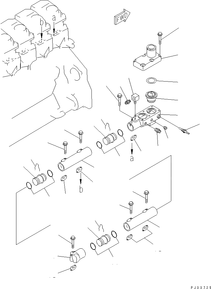 Схема запчастей Komatsu S6D125-1FF - ВОДЯНОЙ КОЛЛЕКТОР И ТЕРМОСТАТ ГОЛОВКА ЦИЛИНДРОВ