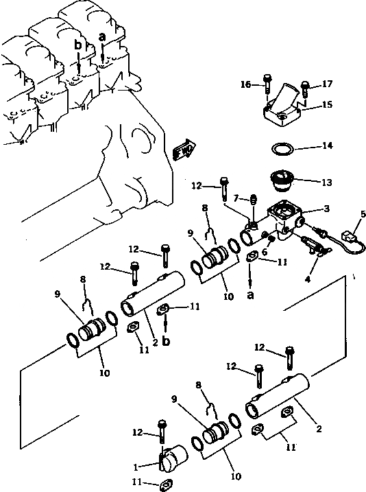Схема запчастей Komatsu S6D125-1VV - ВОДЯНОЙ КОЛЛЕКТОР И ТЕРМОСТАТ ГОЛОВКА ЦИЛИНДРОВ