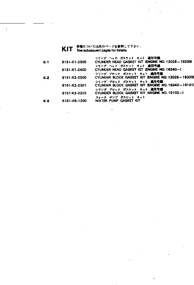 Схема запчастей Komatsu S6D125-1N - КОМПЛЕКТ ПРОКЛАДОК ИНСТРУМЕНТ И РЕМКОМПЛЕКТЫ
