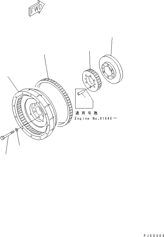 Схема запчастей Komatsu S6D125E-2K-6 - МАХОВИК(№-) ДВИГАТЕЛЬ