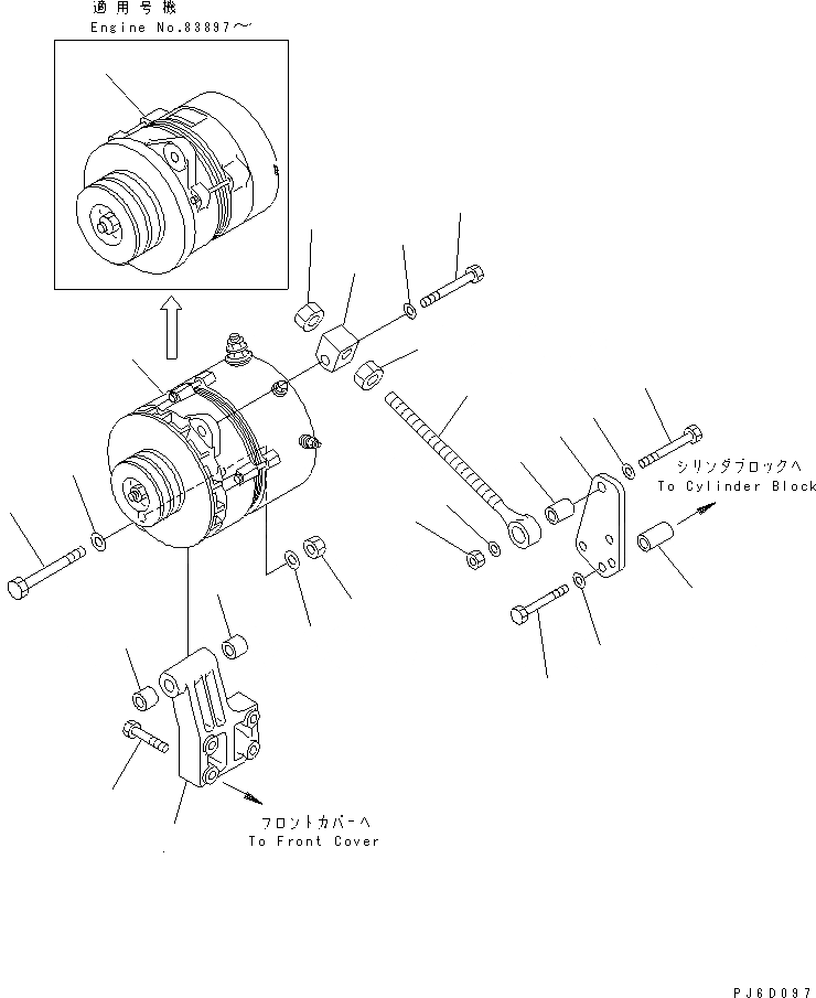 Схема запчастей Komatsu S6D125E-2K-6 - ALTERNATER КРЕПЛЕНИЕ (A)(№-) ДВИГАТЕЛЬ