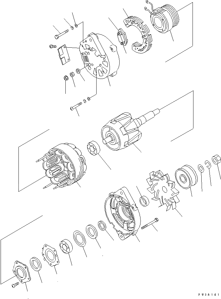 Схема запчастей Komatsu S6D125E-2K-6 - ALTERNATER (9A) (ВНУТР. ЧАСТИ)(№7-) ДВИГАТЕЛЬ