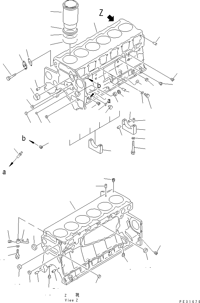 Схема запчастей Komatsu S6D140-1Z - БЛОК ЦИЛИНДРОВ (/) ДВИГАТЕЛЬ