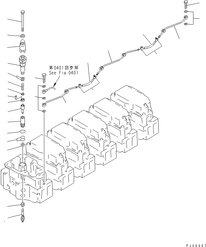 Схема запчастей Komatsu S6D140-1U - ТОПЛИВН. ФОРСУНКА И СЛИВНАЯ ТРУБКА ТОПЛИВН. СИСТЕМА