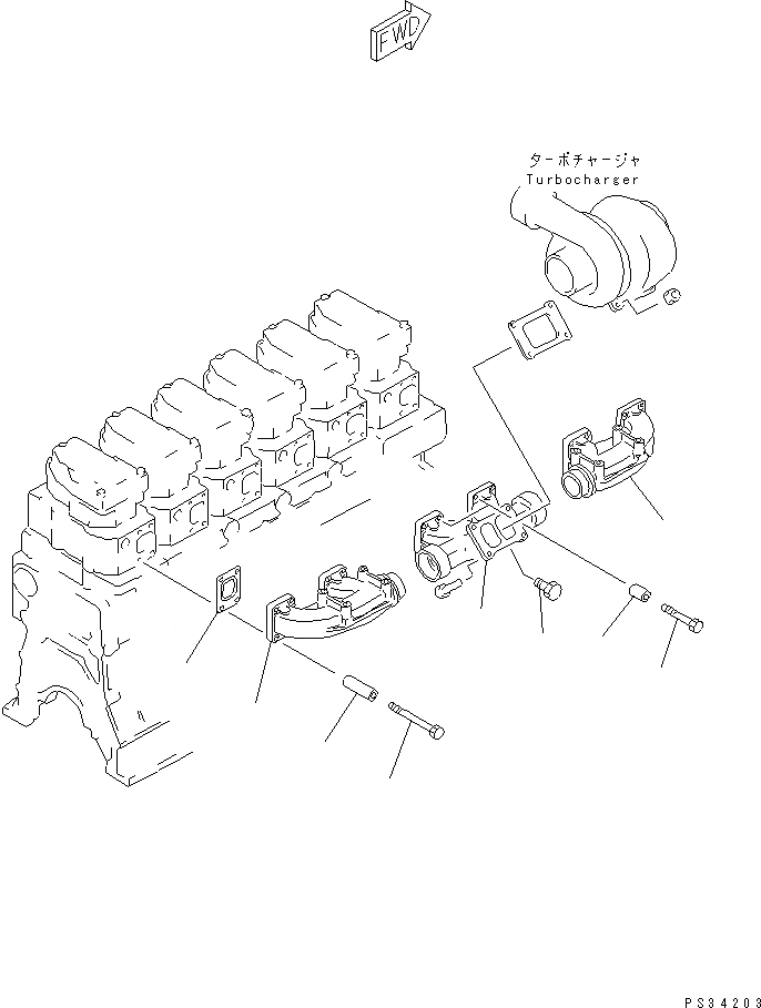 Схема запчастей Komatsu S6D140-1W - ВЫПУСКНОЙ КОЛЛЕКТОР(№-) ДВИГАТЕЛЬ