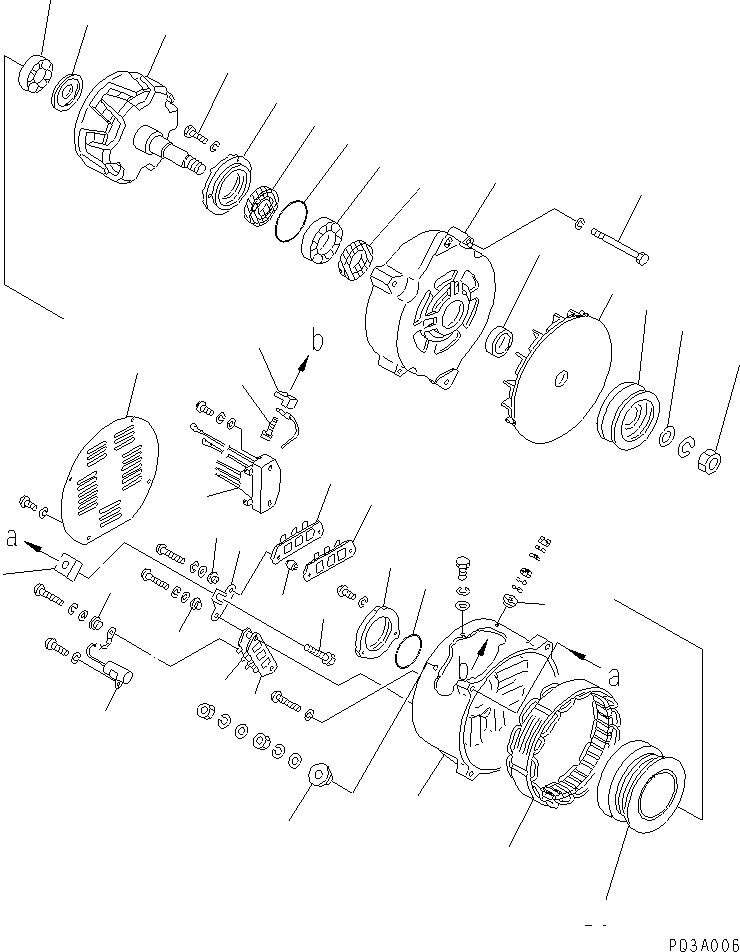 Схема запчастей Komatsu S6D140-1W - ГЕНЕРАТОР (A) (С NON HARDENINP ШКИВ) (ВНУТР. ЧАСТИ) ДВИГАТЕЛЬ