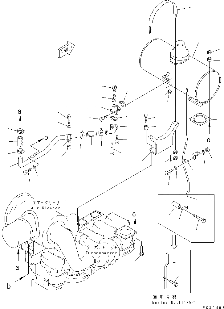 Схема запчастей Komatsu S6D140-1A - ГЛУШИТЕЛЬ И КРЕПЛЕНИЕ ГОЛОВКА ЦИЛИНДРОВ