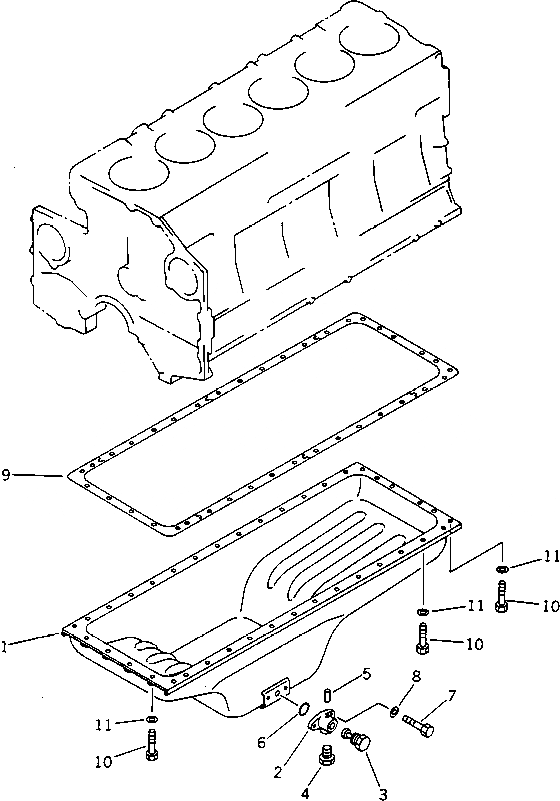 Схема запчастей Komatsu S6D140-1G - МАСЛЯНЫЙ ПОДДОН(№9-) БЛОК ЦИЛИНДРОВ