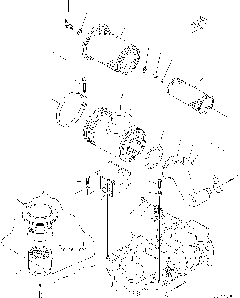 Схема запчастей Komatsu S6D140-1A - ВОЗДУХООЧИСТИТЕЛЬ И КРЕПЛЕНИЕ (С INTAKE EXTENSION) ГОЛОВКА ЦИЛИНДРОВ