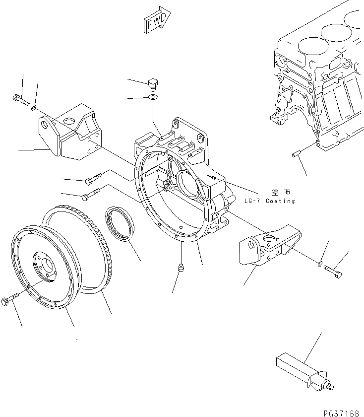 Схема запчастей Komatsu S6D140-1R - МАХОВИК И КАРТЕР МАХОВИКА БЛОК ЦИЛИНДРОВ