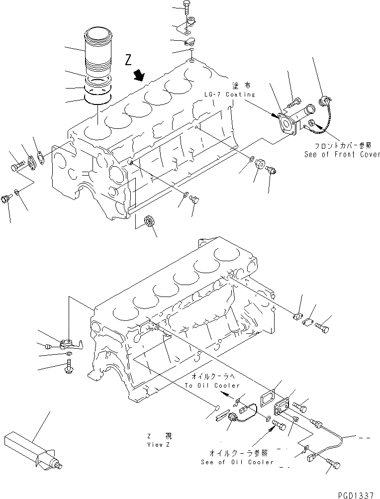 Схема запчастей Komatsu S6D140E-2A-6 - БЛОК ЦИЛИНДРОВ (/) (С ОБОГРЕВАТЕЛЕМ БЛОКА)(№7-8) ДВИГАТЕЛЬ