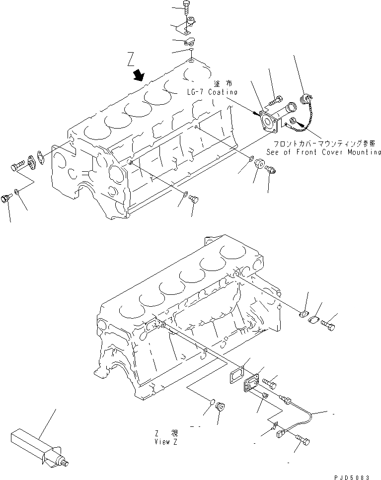 Схема запчастей Komatsu S6D140E-2A-6 - БЛОК ЦИЛИНДРОВ КРЕПЛЕНИЕ(№9-) ДВИГАТЕЛЬ