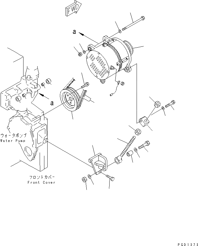 Схема запчастей Komatsu S6D140E-2A-6 - КРЕПЛЕНИЕ ГЕНЕРАТОРА (7A) (С ЗАКАЛЕННЫМ ШКИВОМ)(№9-) ДВИГАТЕЛЬ