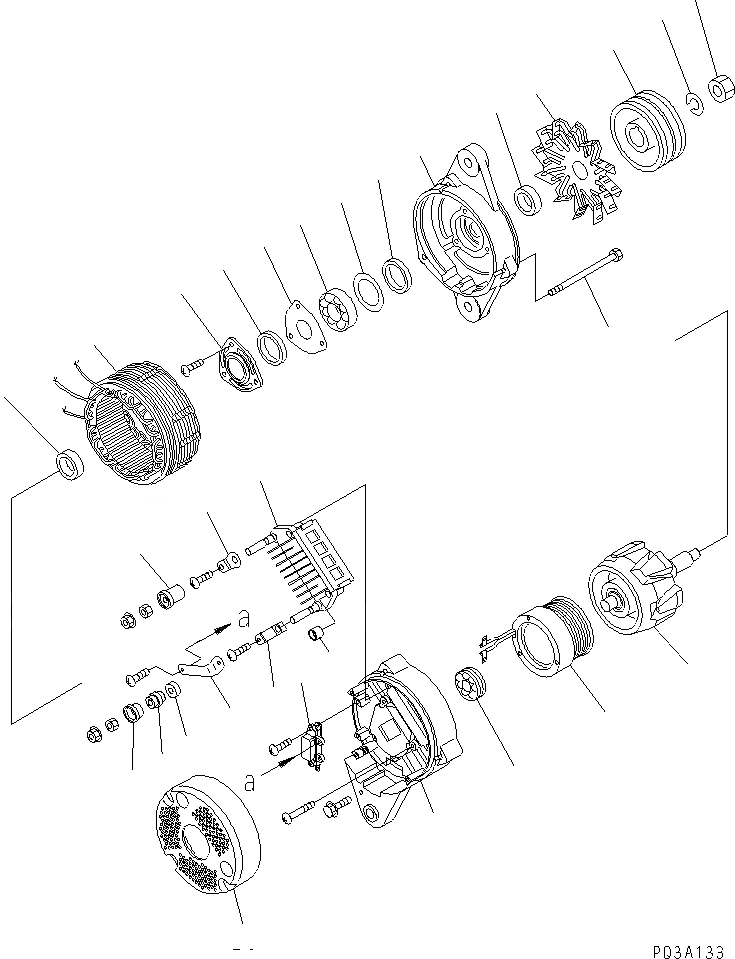 Схема запчастей Komatsu S6D140E-2A-6 - ГЕНЕРАТОР (A) (С ЗАКАЛЕННЫМ ШКИВОМ) (ВНУТР. ЧАСТИ)(№778-) ДВИГАТЕЛЬ