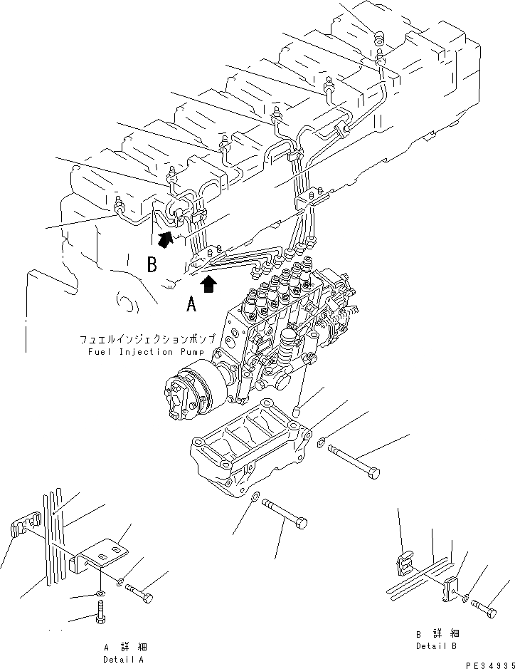 Схема запчастей Komatsu S6D140E-2B-6 - ТОПЛ. НАСОС ТРУБЫ ДВИГАТЕЛЬ