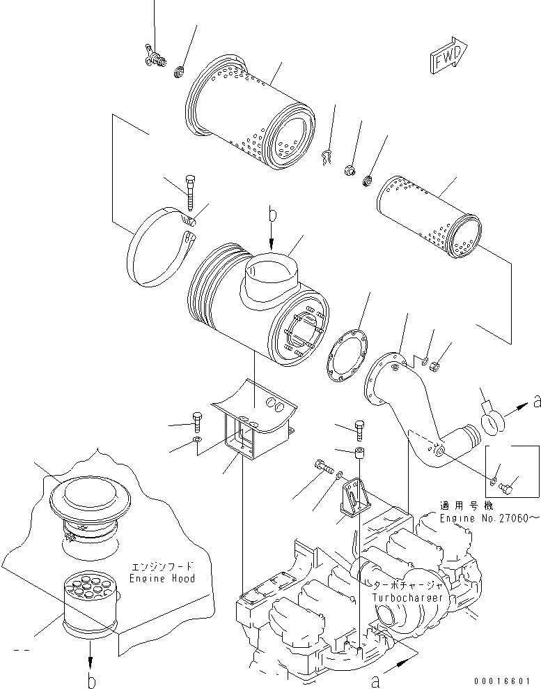 Схема запчастей Komatsu S6D140-1X-F - ВОЗДУХООЧИСТИТЕЛЬ КРЕПЛЕНИЕ (С INTAKE EXTENSION)(№-) ДВИГАТЕЛЬ