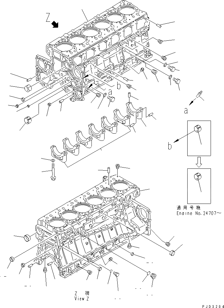 Схема запчастей Komatsu S6D140E-2A-6 - БЛОК ЦИЛИНДРОВ (/)(№7-8) ДВИГАТЕЛЬ