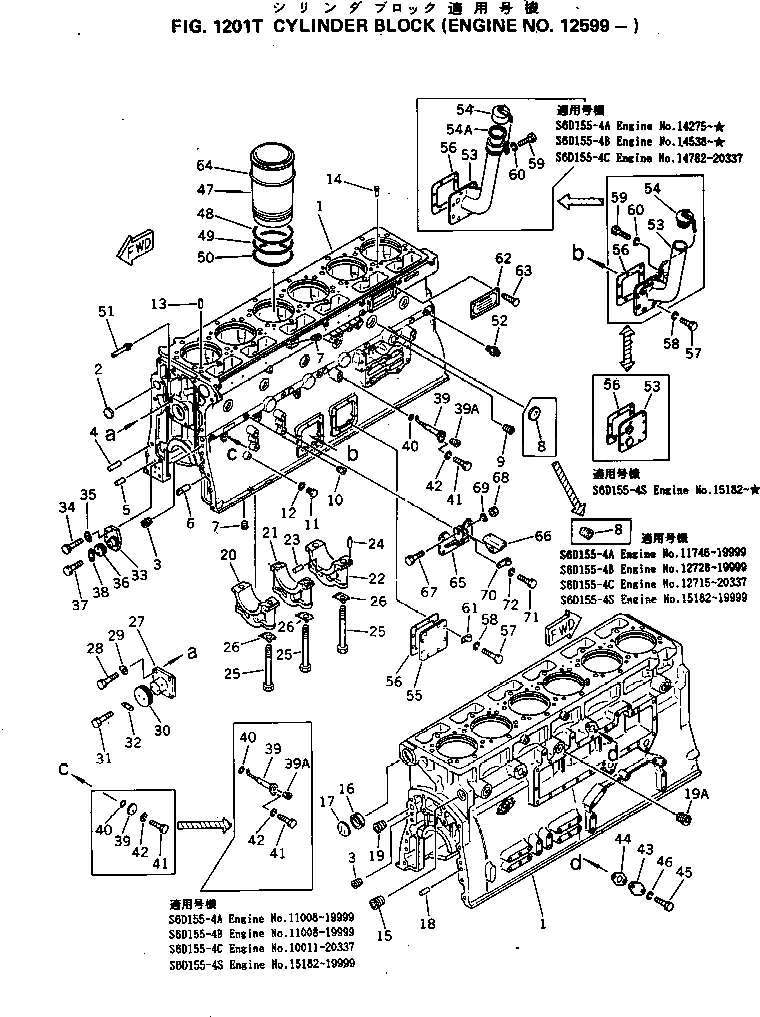 Схема запчастей Komatsu S6D155-4C - БЛОК ЦИЛИНДРОВ(№99-) БЛОК ЦИЛИНДРОВ