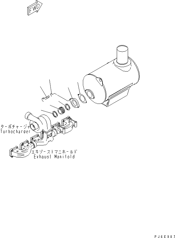 Схема запчастей Komatsu S6D170E-2A-6 - MUFLLER ТРУБЫ (МОРОЗОУСТОЙЧИВ. СПЕЦИФИКАЦИЯ)(№97-) ДВИГАТЕЛЬ