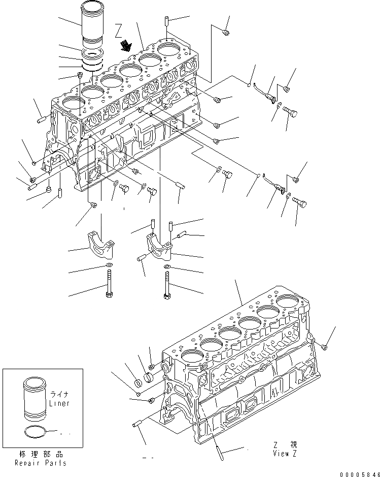 Схема запчастей Komatsu S6D170-1L-6W - БЛОК ЦИЛИНДРОВ (ПОРШЕНЬ FCD.)(№7-) ДВИГАТЕЛЬ