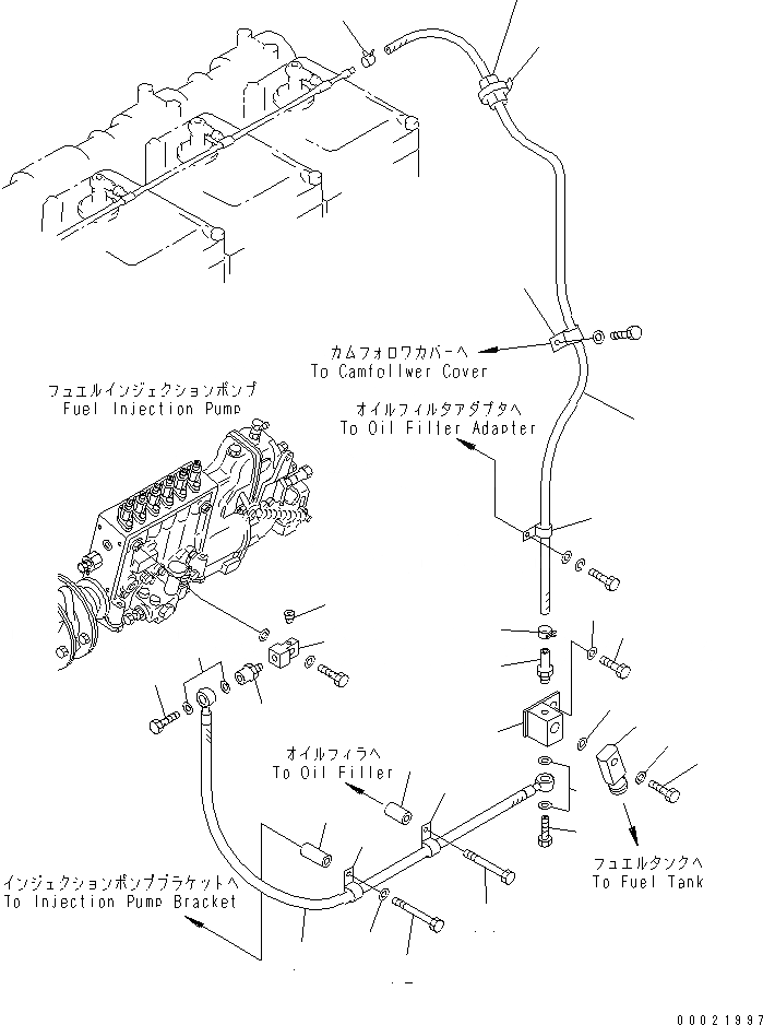 Схема запчастей Komatsu S6D170-1G-6W - ВОЗВРАТ ТОПЛИВА(№77-) ДВИГАТЕЛЬ