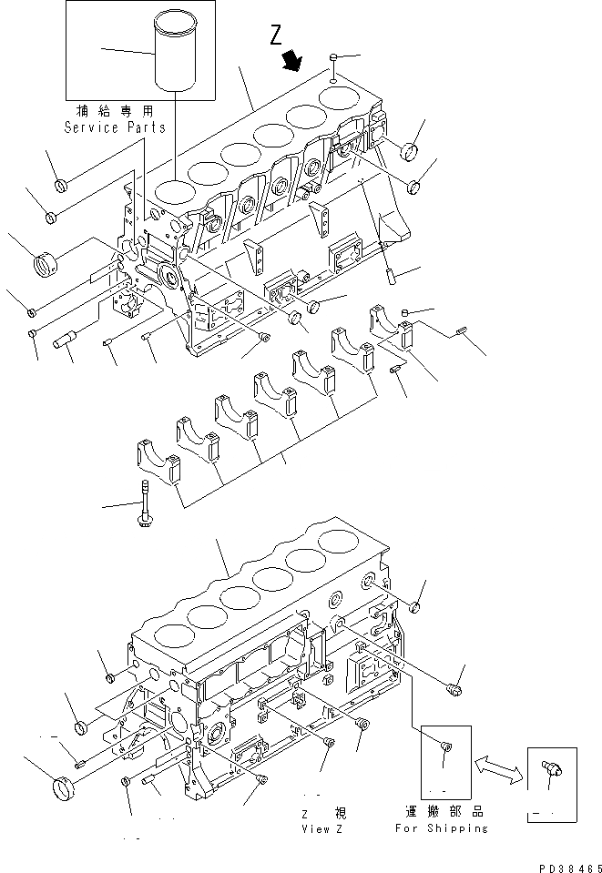Схема запчастей Komatsu S6D95L-1TT - БЛОК ЦИЛИНДРОВ ДВИГАТЕЛЬ