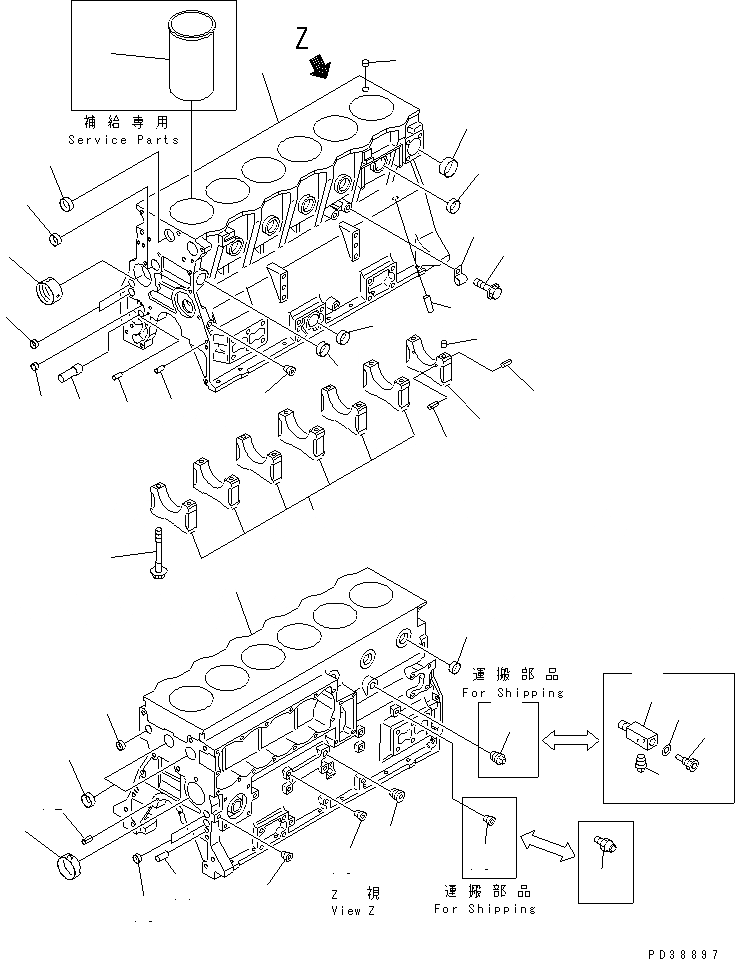 Схема запчастей Komatsu S6D95L-1NN - БЛОК ЦИЛИНДРОВ ДВИГАТЕЛЬ