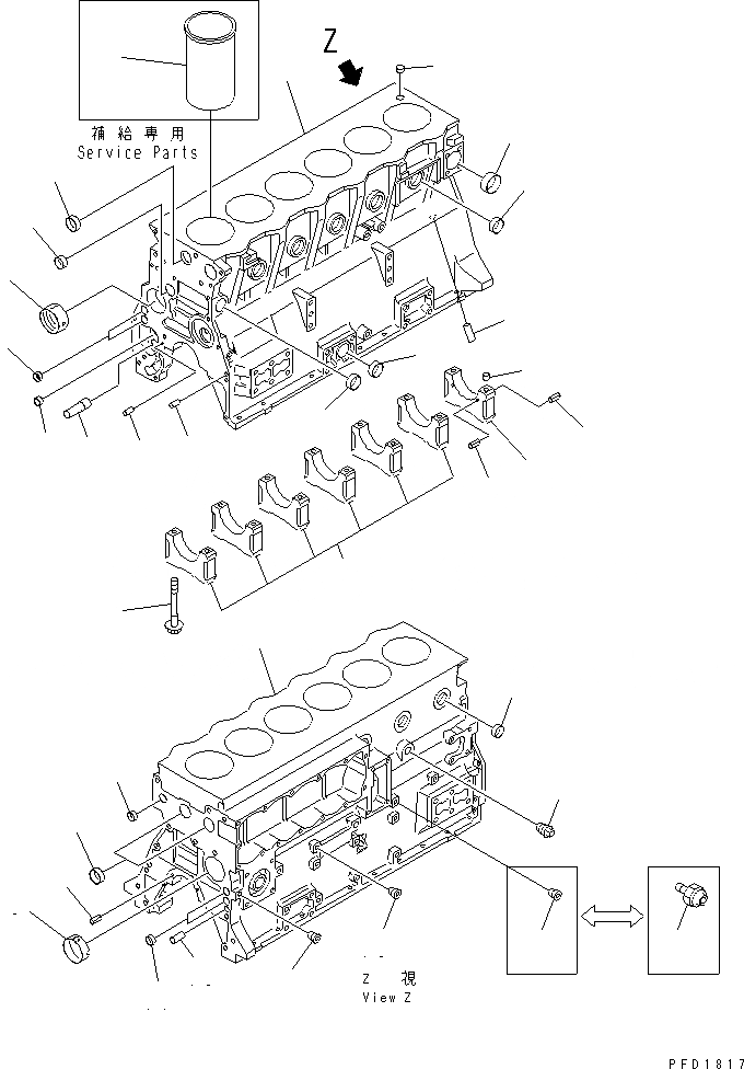 Схема запчастей Komatsu S6D95L-1SS - БЛОК ЦИЛИНДРОВ ДВИГАТЕЛЬ