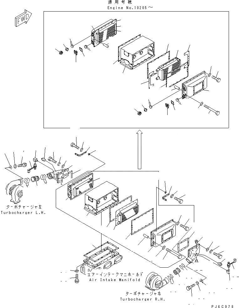 Схема запчастей Komatsu SA12V170-1D-E - ПОСЛЕОХЛАДИТЕЛЬ(№9-) ДВИГАТЕЛЬ