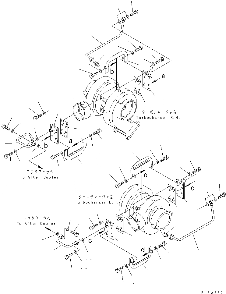 Схема запчастей Komatsu SA12V170-1D-E - ТУРБОНАГНЕТАТЕЛЬ ВОДН. ГИДРОЛИНИЯ(№9-) ДВИГАТЕЛЬ