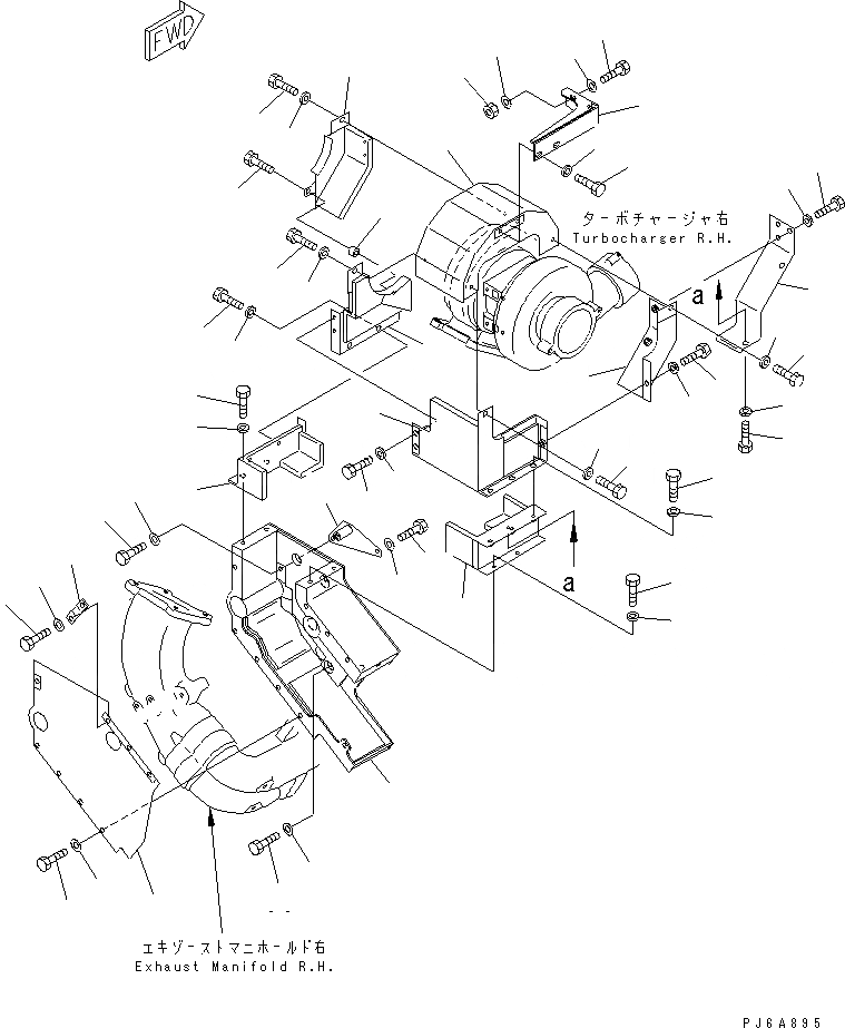 Схема запчастей Komatsu SA12V170-1D-E - ТУРБОНАГНЕТАТЕЛЬ КРЫШКА(ДВИГАТЕЛЬ ПРАВ. )(№9-) ДВИГАТЕЛЬ