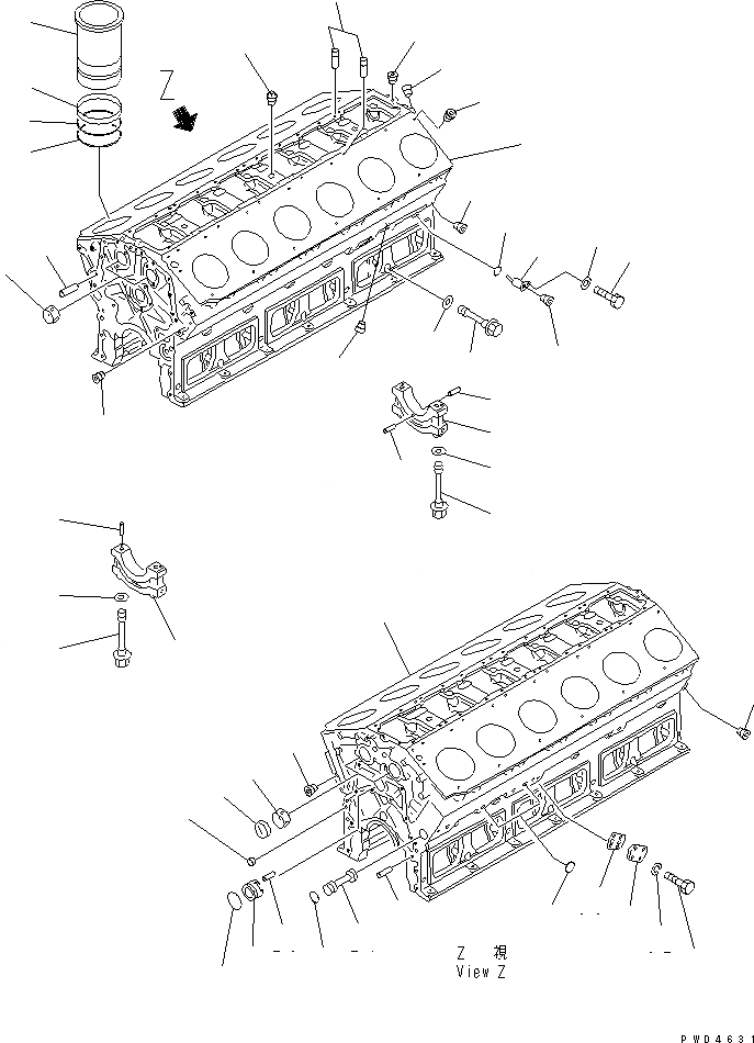 Схема запчастей Komatsu SA12V170-1D-E - БЛОК ЦИЛИНДРОВ(№-7) ДВИГАТЕЛЬ