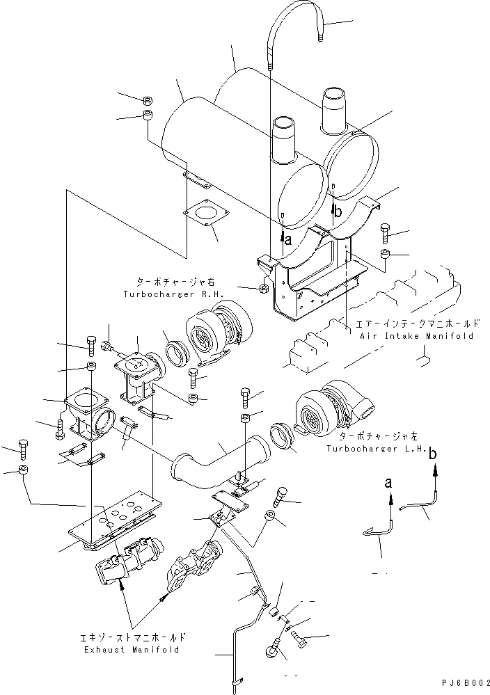 Схема запчастей Komatsu SA12V140-1E-47 - ГЛУШИТЕЛЬ(№-) ДВИГАТЕЛЬ