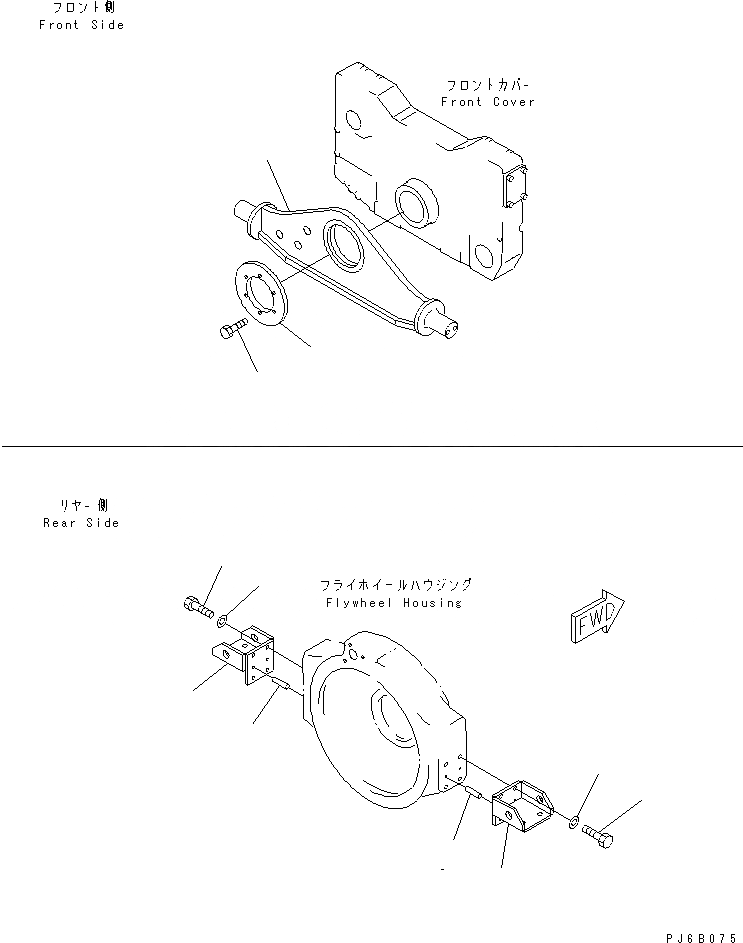 Схема запчастей Komatsu SA12V140-1E-47 - ПЕРЕДН. СУППОРТ И ЗАДН. КОРПУС(№-) ДВИГАТЕЛЬ