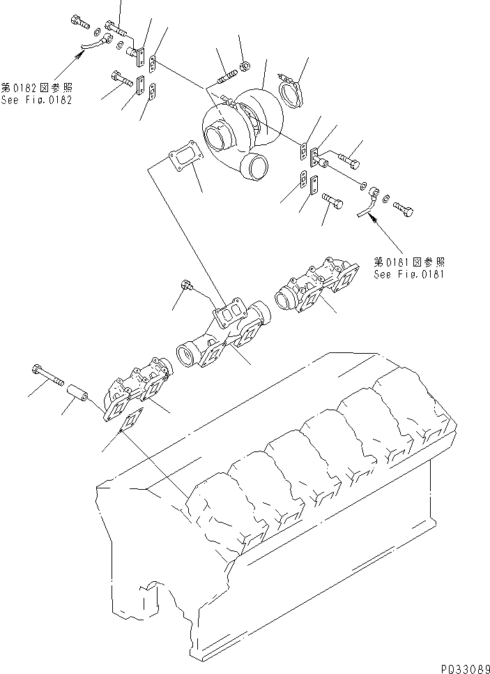 Схема запчастей Komatsu SA12V140-1Q - ВЫПУСКНОЙ КОЛЛЕКТОР И ТУРБОНАГНЕТАТЕЛЬ (/) (ЛЕВ. ГРУПП.)(№99-) ГОЛОВКА ЦИЛИНДРОВ