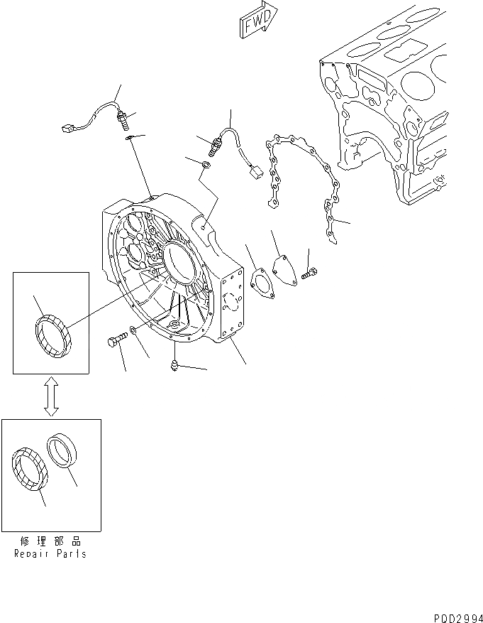 Схема запчастей Komatsu SA12V140-1U-98 - КАРТЕР МАХОВИКА (ДЛЯ ЭЛЕКТРИЧ. РЕГУЛЯТОРА)(№7-) ДВИГАТЕЛЬ