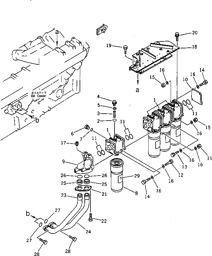 Схема запчастей Komatsu SA12V140-1P - МАСЛ. ФИЛЬТР И ТРУБЫ(№9-) СИСТЕМА СМАЗКИ МАСЛ. СИСТЕМА