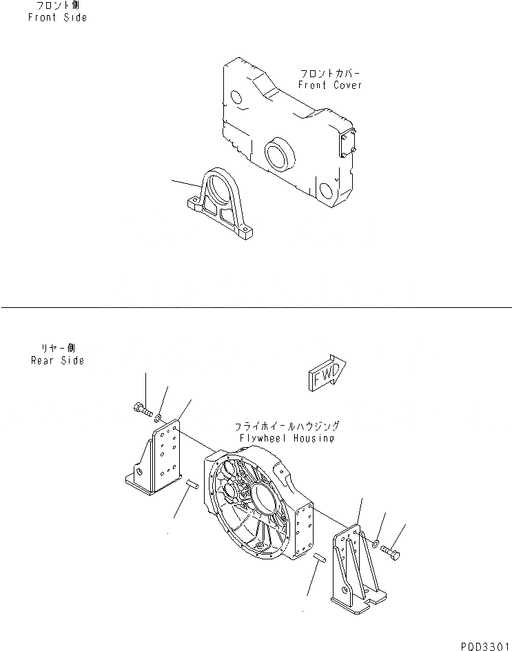 Схема запчастей Komatsu SA12V140-1R - ДВИГАТЕЛЬ СУППОРТ И КОРПУС ДВИГАТЕЛЬ